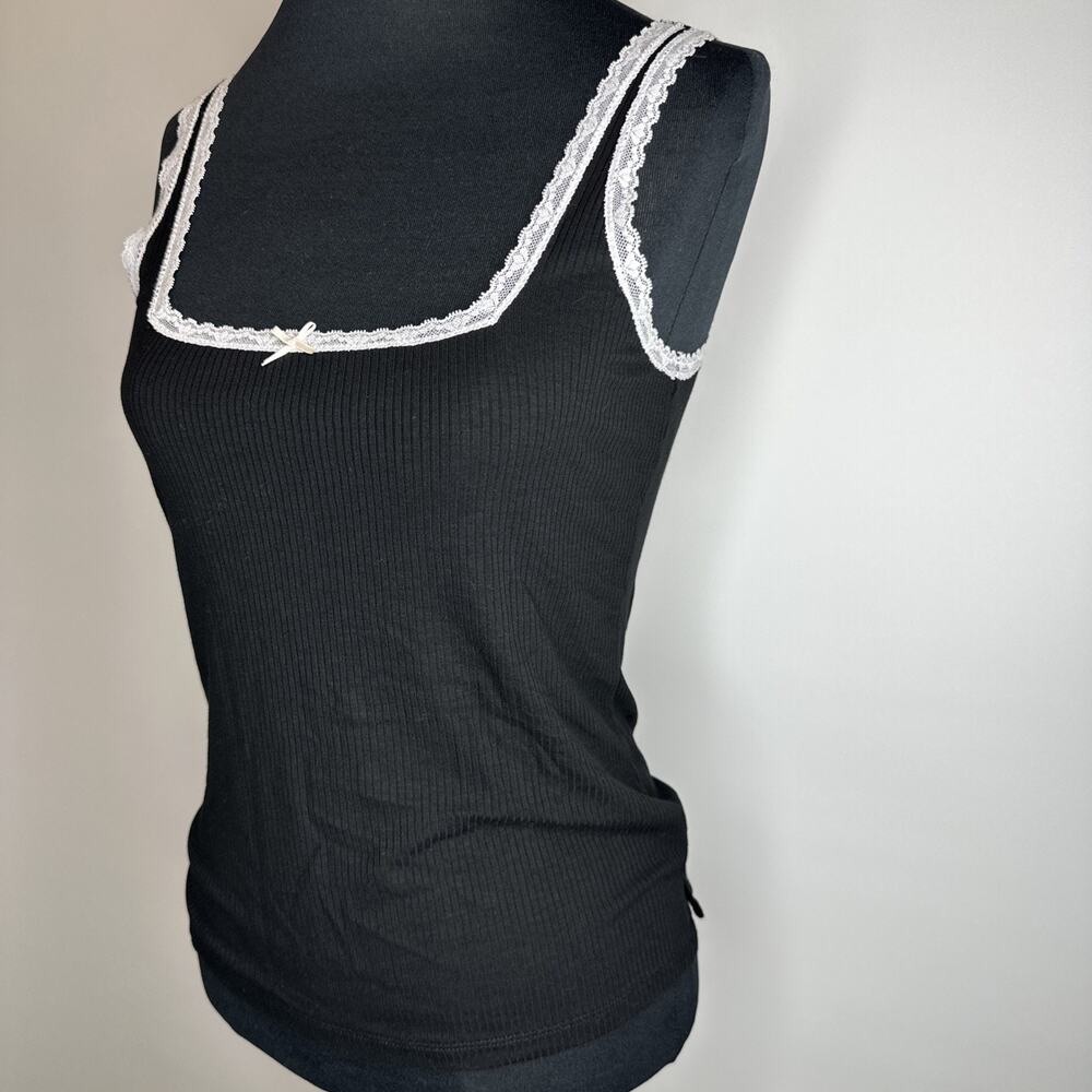 Honeydew Womens Small Black White Lace Ribbed Pajama Camisole Tank Top Silky